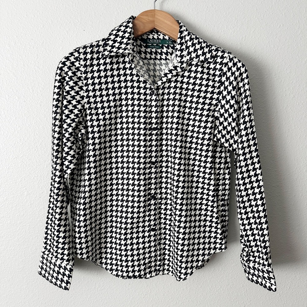 Lauren Ralph Lauren Houndstooth Non Iron Cotton Button Down Shirt Size Medium